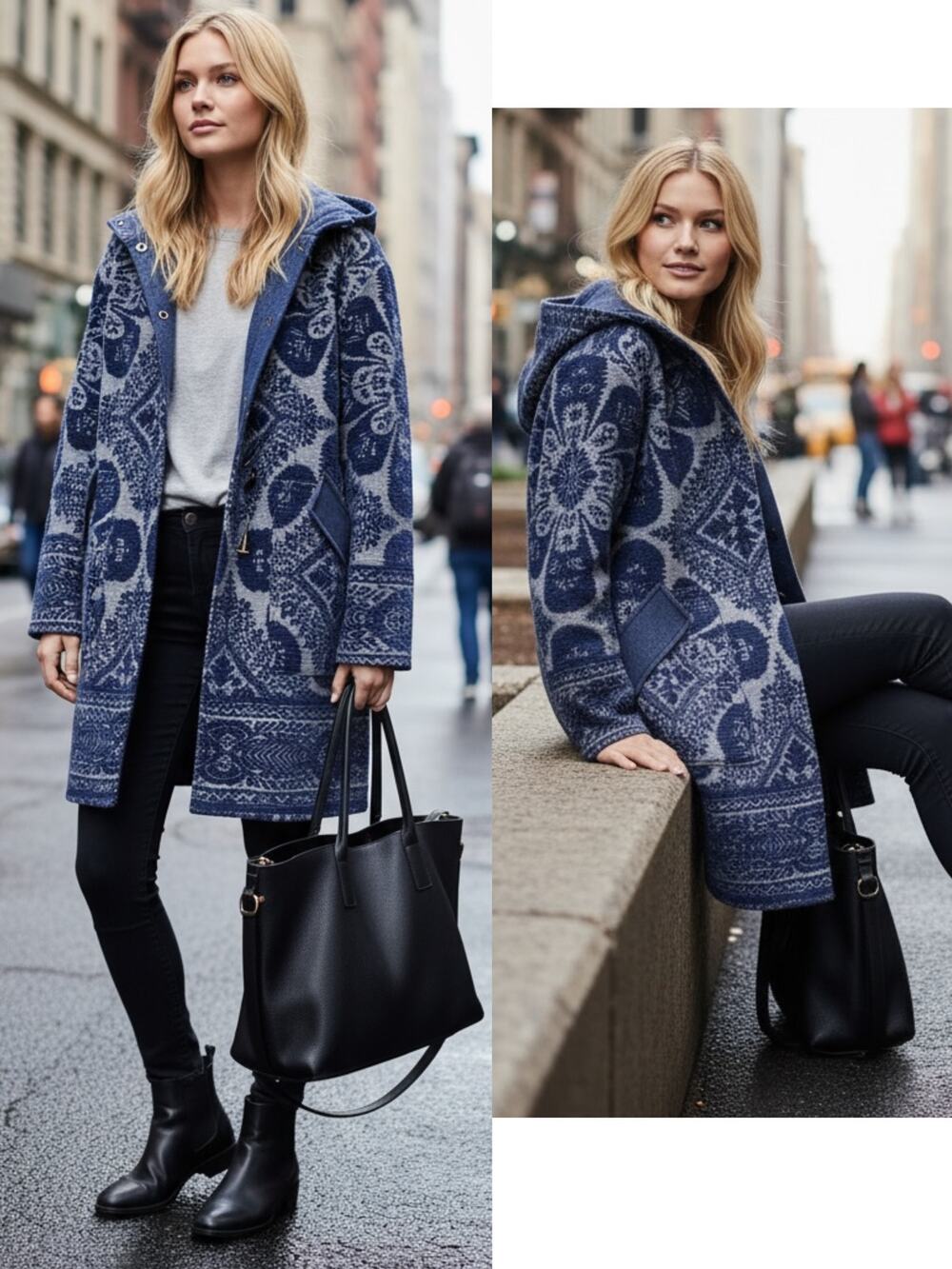 ANTHROPOLOGIE COAT BLUE CHENILLE TAPESTRY PARKA JACKET LONGLINE TEXTURED UNIQUE